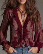 Katie™ | Refined Blouse with Half-Zip and Ruffles