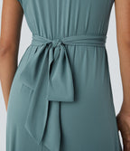 Breezeful™ V Neck Short Sleeve Side Pocket Tie Back Quick Dry Midi Casual Dress-Longer Length