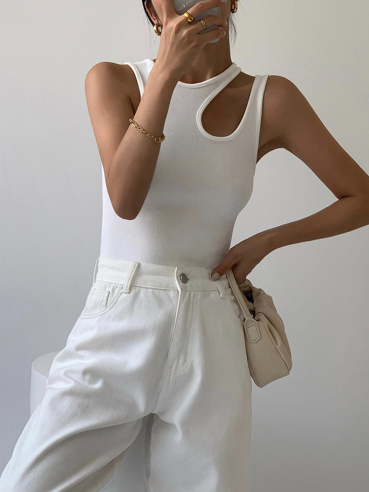 Semi-Sheer Cutout Tank Top