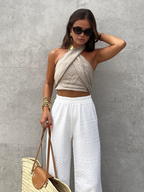 Cotton & Line Crisscross Halter Fitted Tank Top
