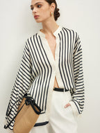 Satin Striped Button Blouse with Refined Fit
