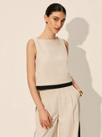 Linen & Cotton Zipper Contrast Binding Pant Set