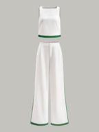 Linen & Cotton Zipper Contrast Binding Pant Set