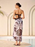 Semi-Sheer Floral Print Tie Cover-Up Skirt