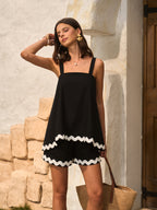 Cotton & Linen Wavy Trim Top With Shorts Set