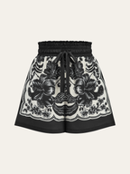 Floral Print Elastic Waistband Shorts