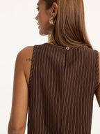 Pinstripe Sleeveless Top and Pants Set with Belt