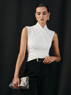 Cross Neck Ruched Fitted Tank Top