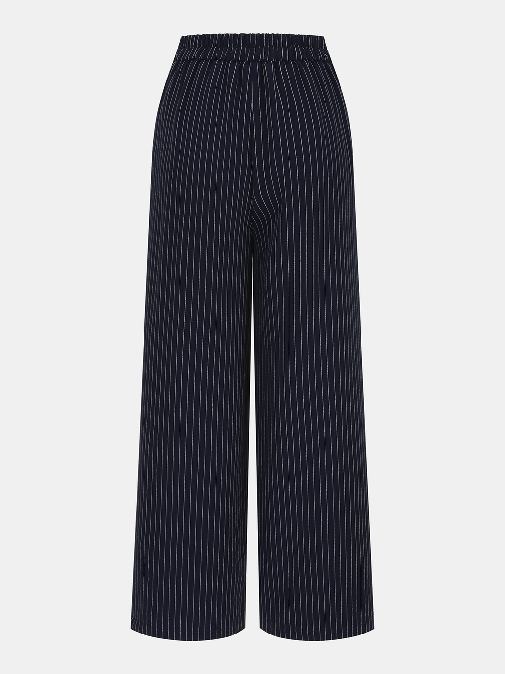 Pinstripe Wrap Top & Wide-Leg Pants Set