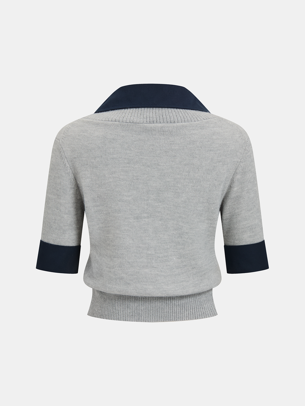 Contrast Collar Elbow Sleeve Knit Top