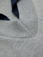 Contrast Collar Elbow Sleeve Knit Top