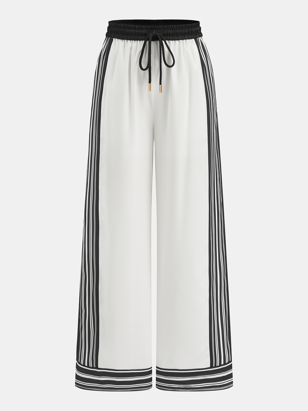 Striped Trim Drawstring Wide-Leg Pants