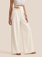 Cut-Out Double Buckle Wide Leg Pants