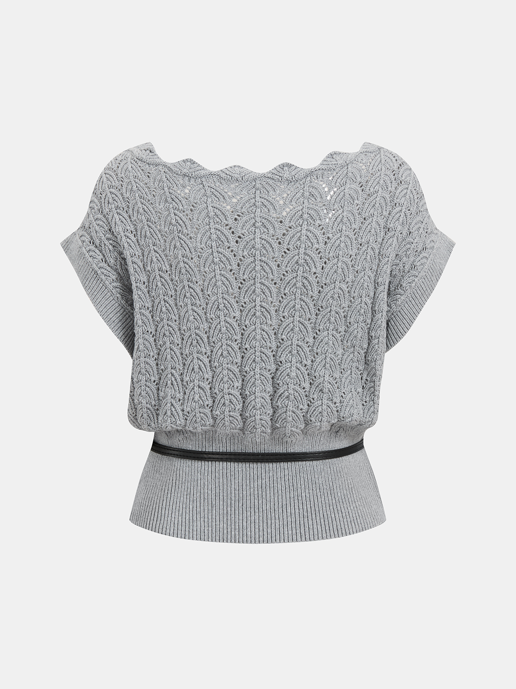 Scalloped Neck Belted Knit Top