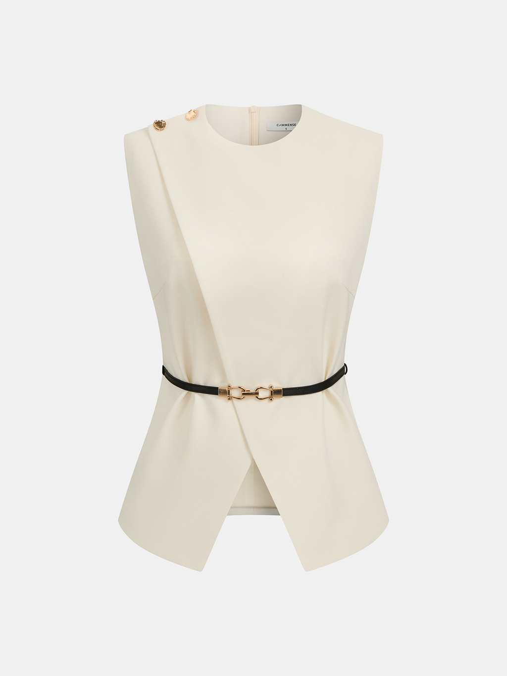 Semi-Sheer Sleeveless Belted Top & Pleated Pants Set