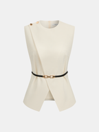 Semi-Sheer Sleeveless Belted Top & Pleated Pants Set