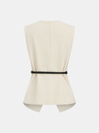 Semi-Sheer Sleeveless Belted Top & Pleated Pants Set
