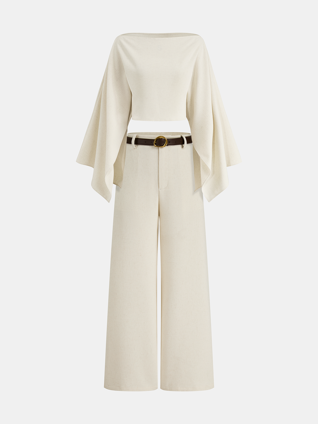 Dramatic Sleeve Linen-Blend Cropped Top