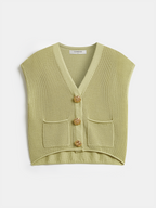 Embossed Button Sleeveless Knit Vest