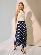 Diagonal Stripe Asymmetric Midi Skirt without Belt
