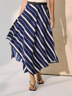 Diagonal Stripe Asymmetric Midi Skirt without Belt