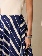 Diagonal Stripe Asymmetric Midi Skirt without Belt