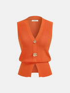 Decorative Button V Neck Knit Vest