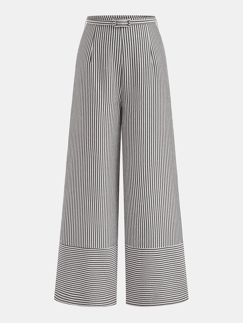 Belted Striped Wide-Leg Pants