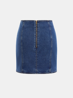 Buckle Detail Asymmetrical Denim Mini Skirt