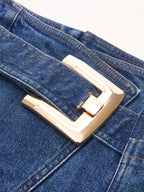 Buckle Detail Asymmetrical Denim Mini Skirt