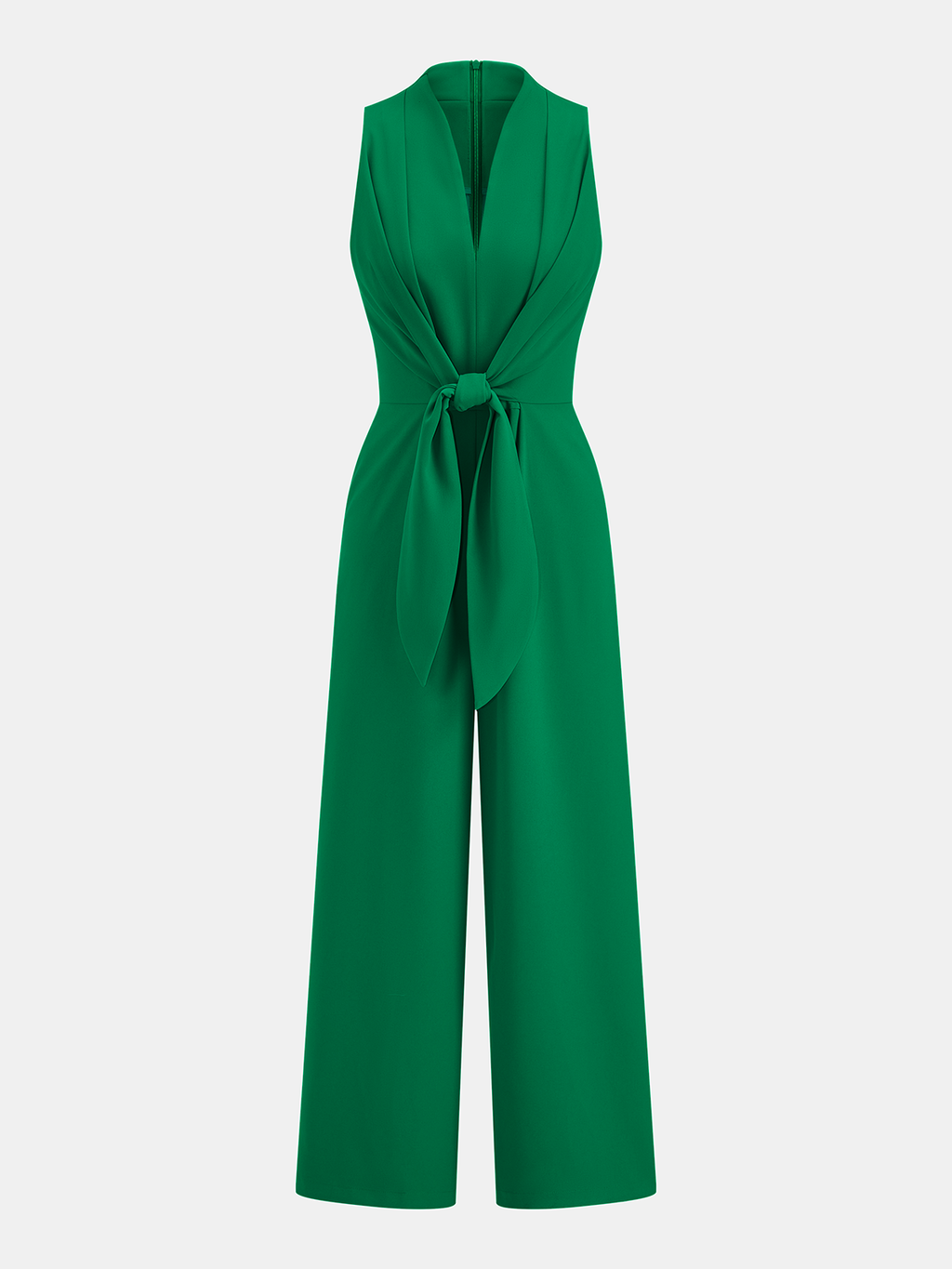 Sleeveless V-Neck Tie Waist Wide-Leg Jumpsuit