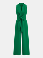 Sleeveless V-Neck Tie Waist Wide-Leg Jumpsuit