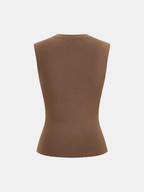 Metal Button Crew-Neck Sleeveless Knit Vest