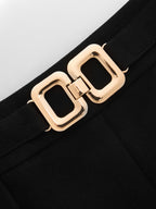 Mid Waist Metal Buckle A-Line Shorts