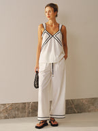 Contrast Trim Cami Top & Wide Leg Pants Set
