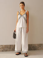 Contrast Trim Cami Top & Wide Leg Pants Set