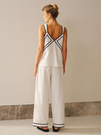Contrast Trim Cami Top & Wide Leg Pants Set