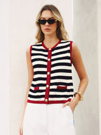 Striped Sleeveless Buttoned Sweater Vest