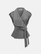 Wrap Front Fitted Top & Pleated Pants Set