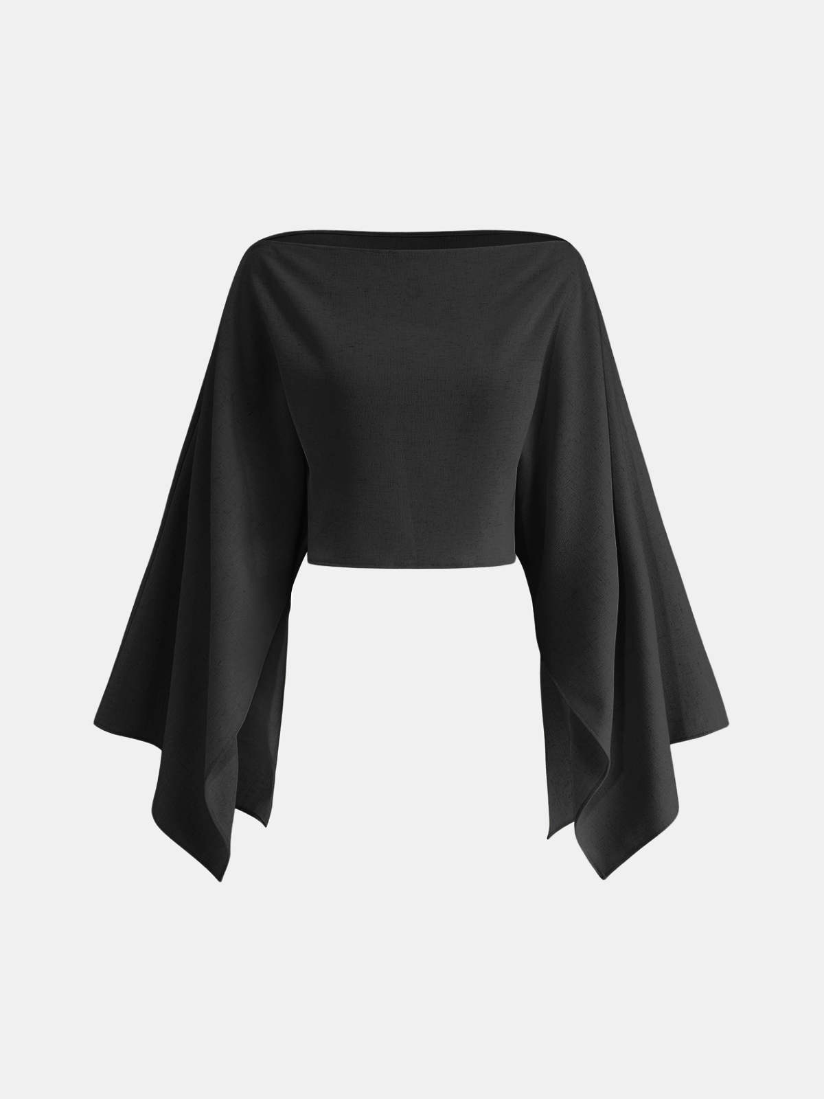 Dramatic Sleeve Linen-Blend Cropped Top