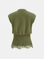 Lace Trim Metal Button V-Neck Knit Vest