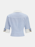 Striped Cotton Blend Cropped Shirt