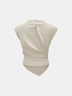 Asymmetrical Draped Ruched Satin Blouse