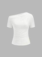 Ruched Off Shoulder Slim Short Sleeve Top