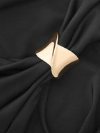 Metal Detail Satin Ruched Cowl Neck Tank Top