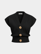 V-Neck Cap Sleeve Knit Top