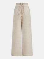 Textured Overlap Lace-Up Waist Wide Leg Pants