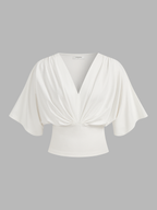 V-Neck Twist Front Batwing Sleeve Fitted Top