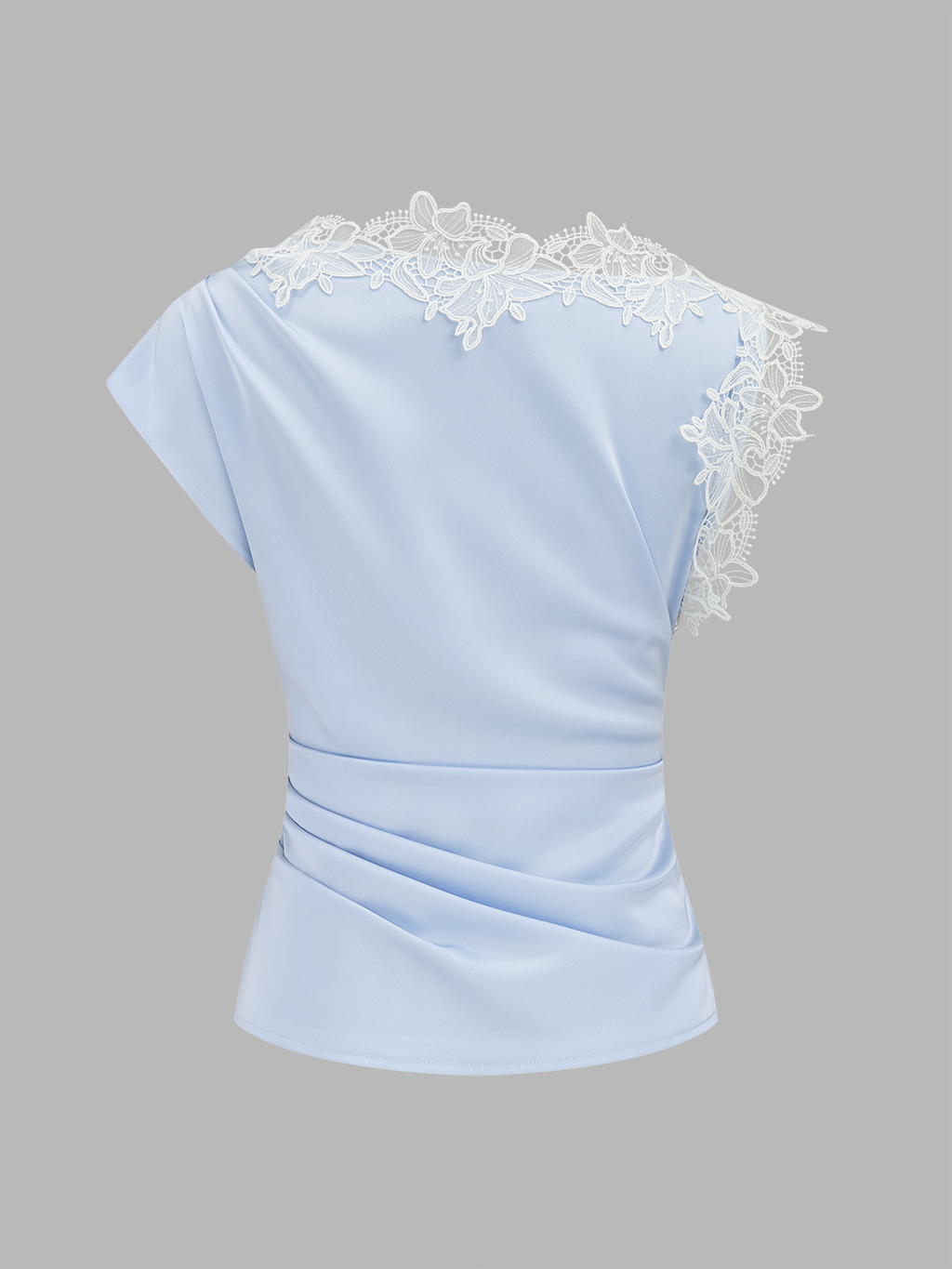 Asymmetric Lace Trim Ruched Blouse