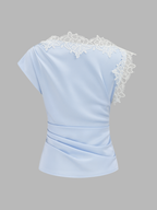 Asymmetric Lace Trim Ruched Blouse